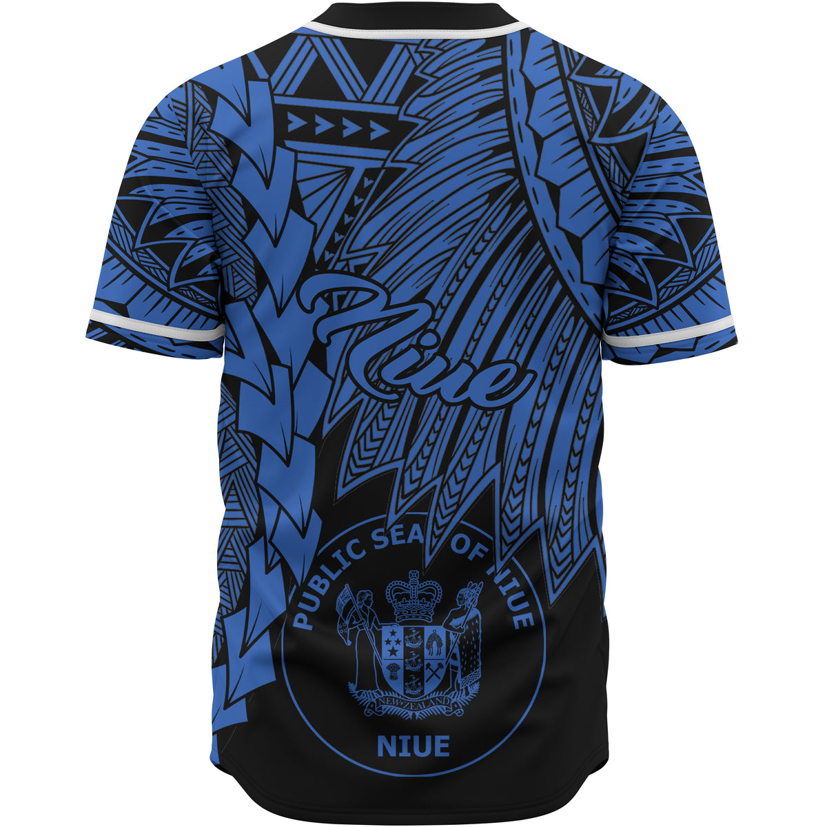 Niue Polynesian Baseball Shirt - Tribal Wave Tattoo Blue - Polynesian Pride