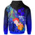 Tonga Custom Hoodie Humpback Whale with Tropical Flowers (Blue) - Polynesian Pride