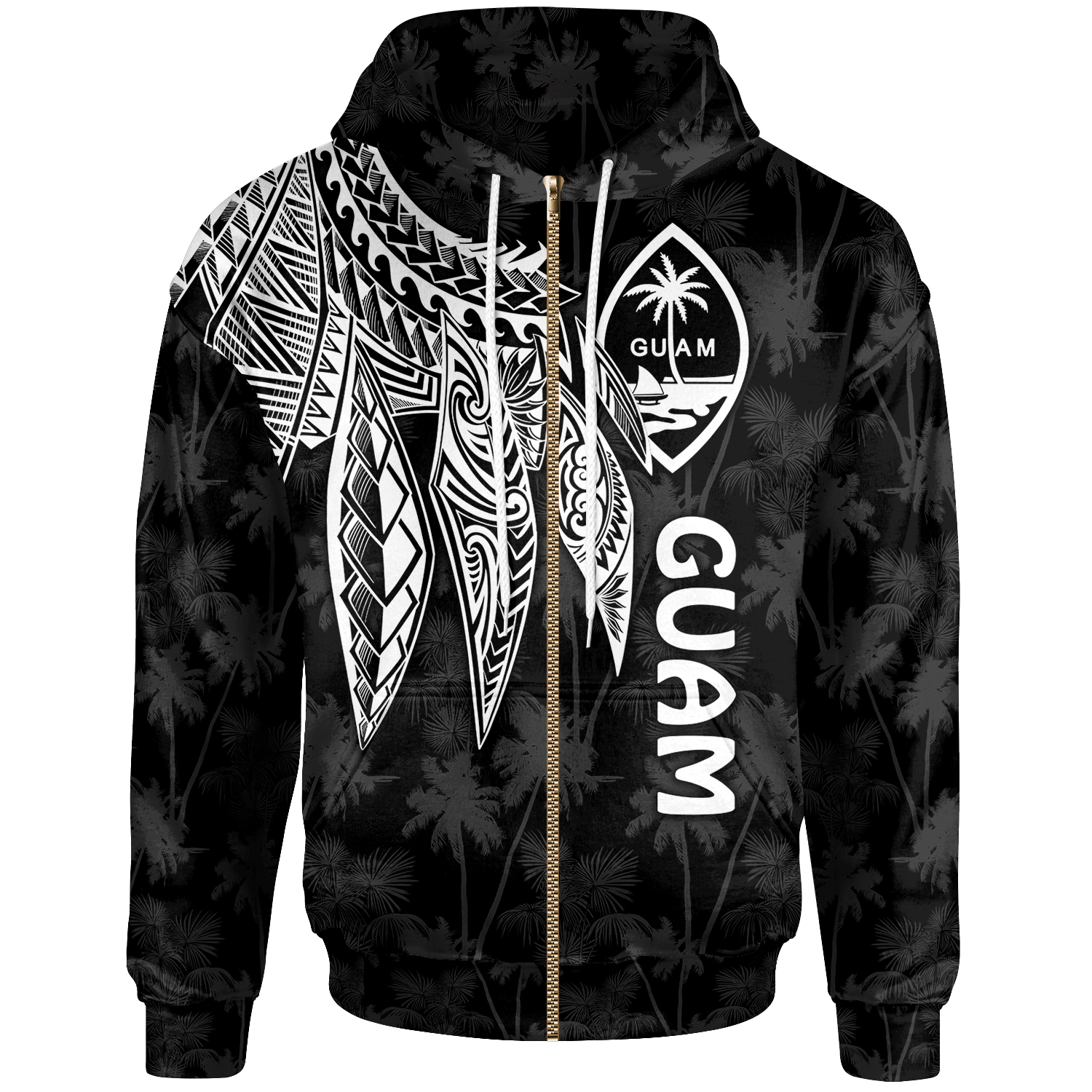 Guam Zip up Hoodie Polynesian Wings (White) Unisex White - Polynesian Pride