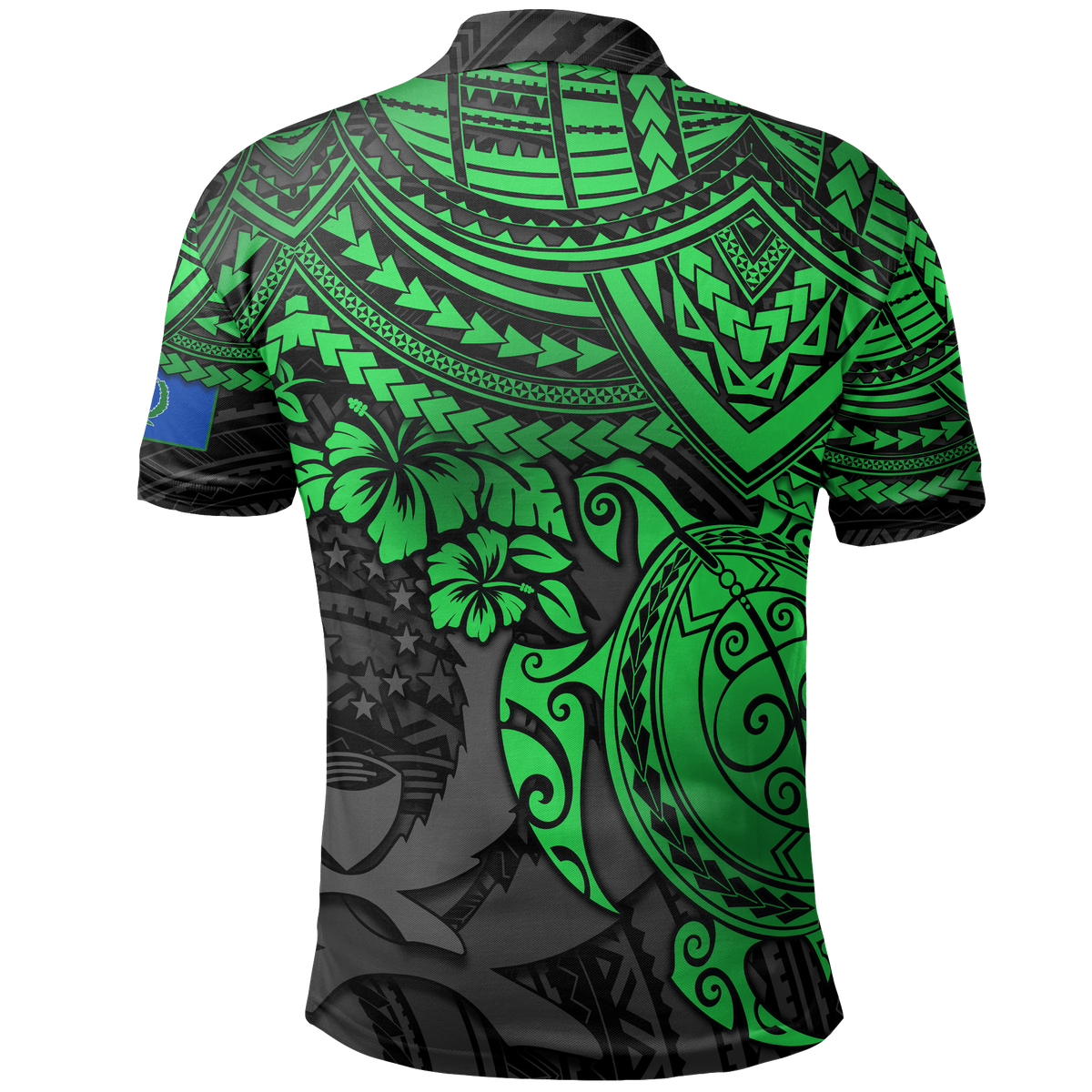 Pohnpei Polo Shirt Pohnpei Flag Green Turtle Hibiscus - Polynesian Pride