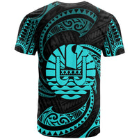 Tahiti Polynesian Custom T Shirt Neon Blue Tribal Wave - Polynesian Pride