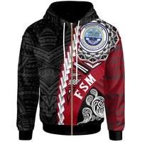 Federated States of Micronesia Polynesian Zip up Hoodie Wave Tattoo Unisex Red - Polynesian Pride