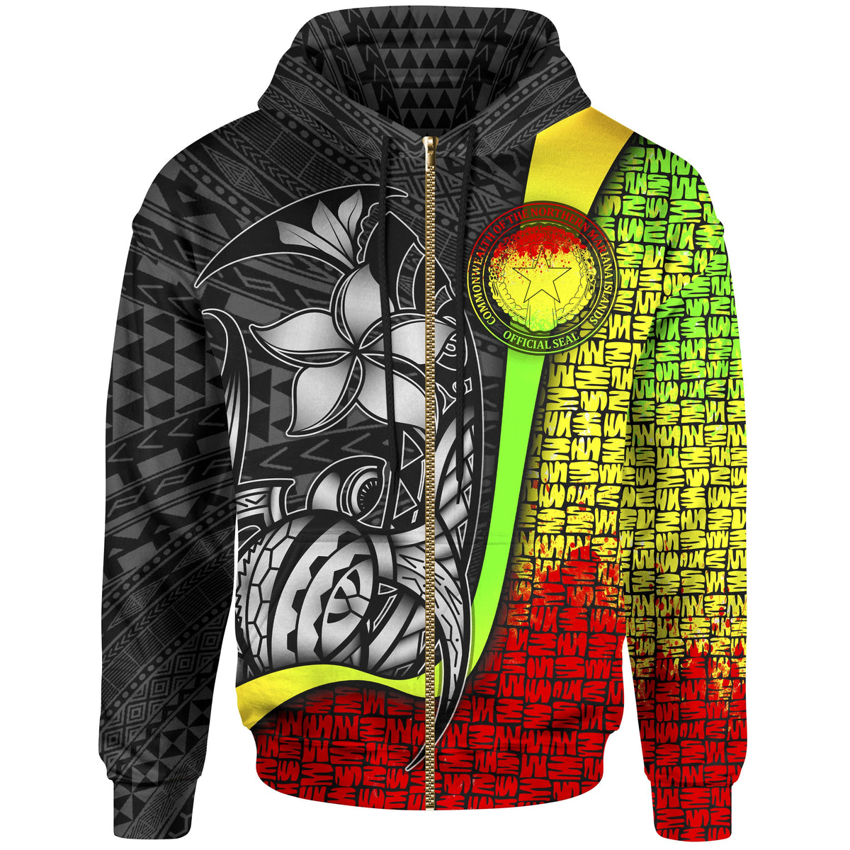 Northern Mariana Islands Polynesian Zip up Hoodie Reggae Turtle with Hook Unisex REGGAE - Polynesian Pride