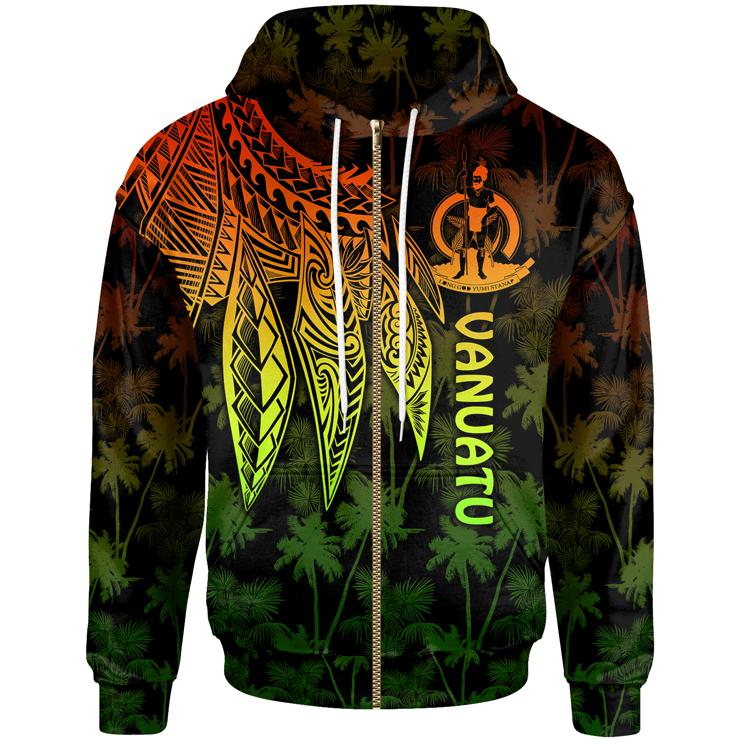 Vanuatu Zip up Hoodie Polynesian Wings (Reggae) Unisex Reggae - Polynesian Pride
