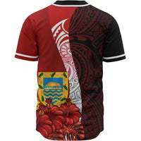 Tuvalu Polynesian Baseball Shirt - Coat Of Arm With Hibiscus - Polynesian Pride