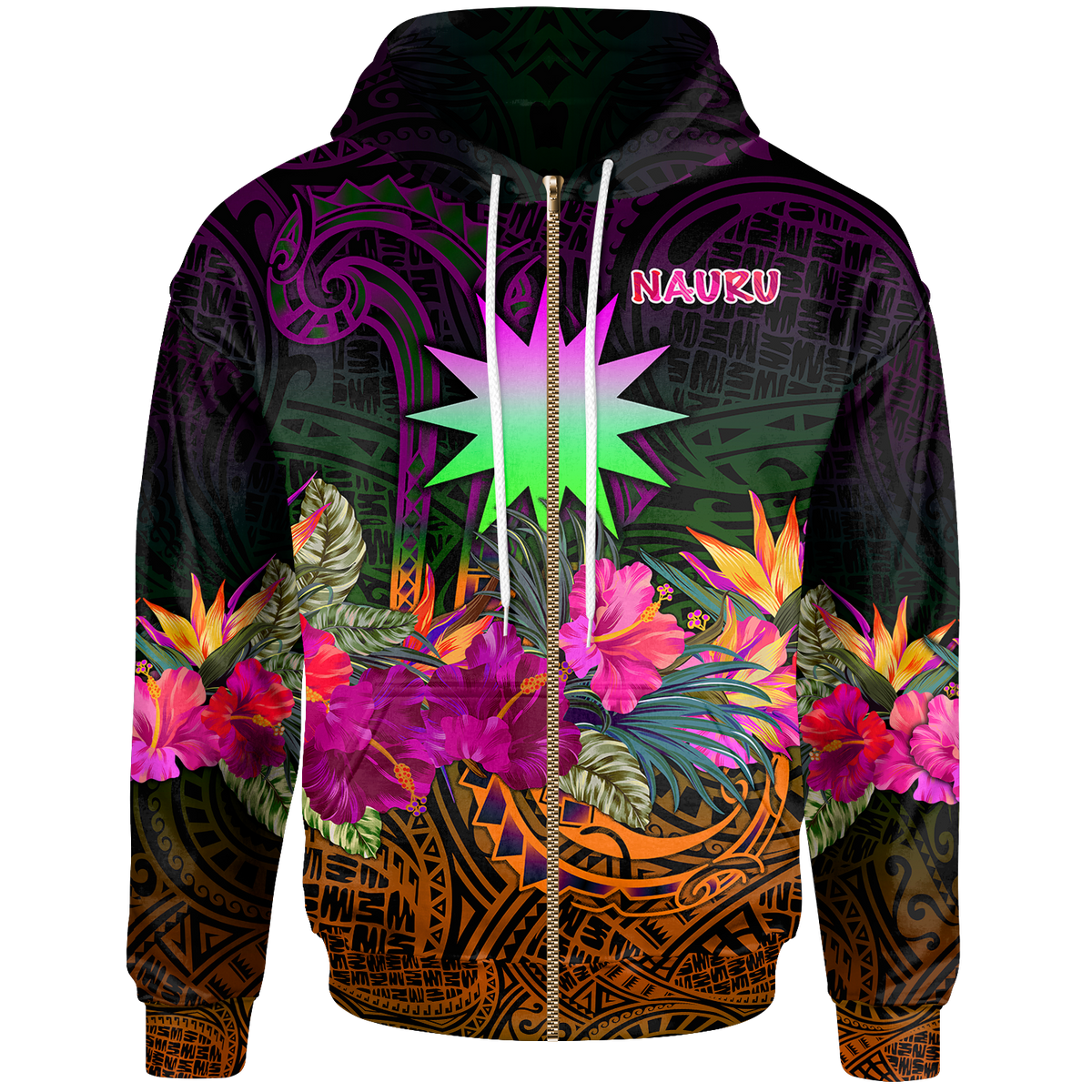 Nauru Zip up Hoodie Summer Hibiscus Reggae - Polynesian Pride