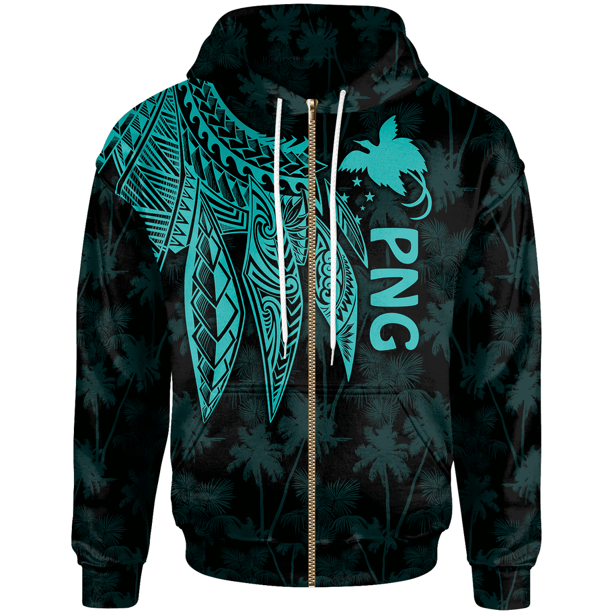 Papua New Guinea Zip up Hoodie Polynesian Wings (TurQuoiSe) Unisex Turquoise - Polynesian Pride