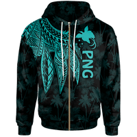Papua New Guinea Zip up Hoodie Polynesian Wings (TurQuoiSe) Unisex Turquoise - Polynesian Pride