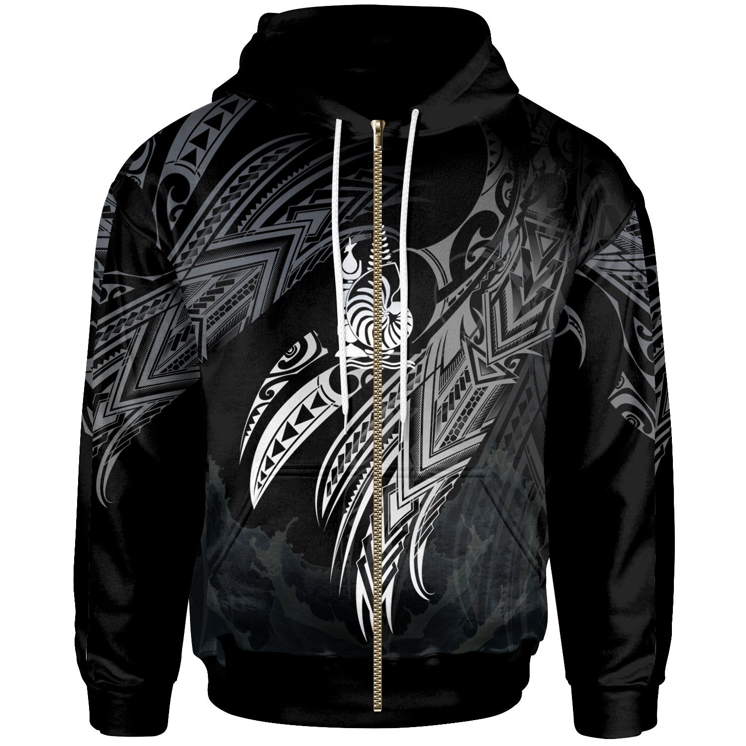 New Caledonia Polynesian Zip Hoodie Legend White Version Unisex Black - Polynesian Pride