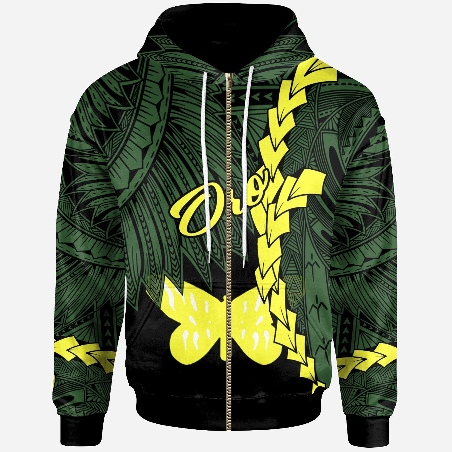 Papua New Guinea Oro Province Polynesian Zip Hoodie Tribal Wave Tattoo Unisex Green - Polynesian Pride