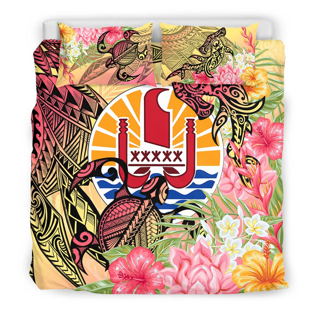 French Polynesia Bedding Set - Flowers Tropical With Sea Animals - Polynesian Pride