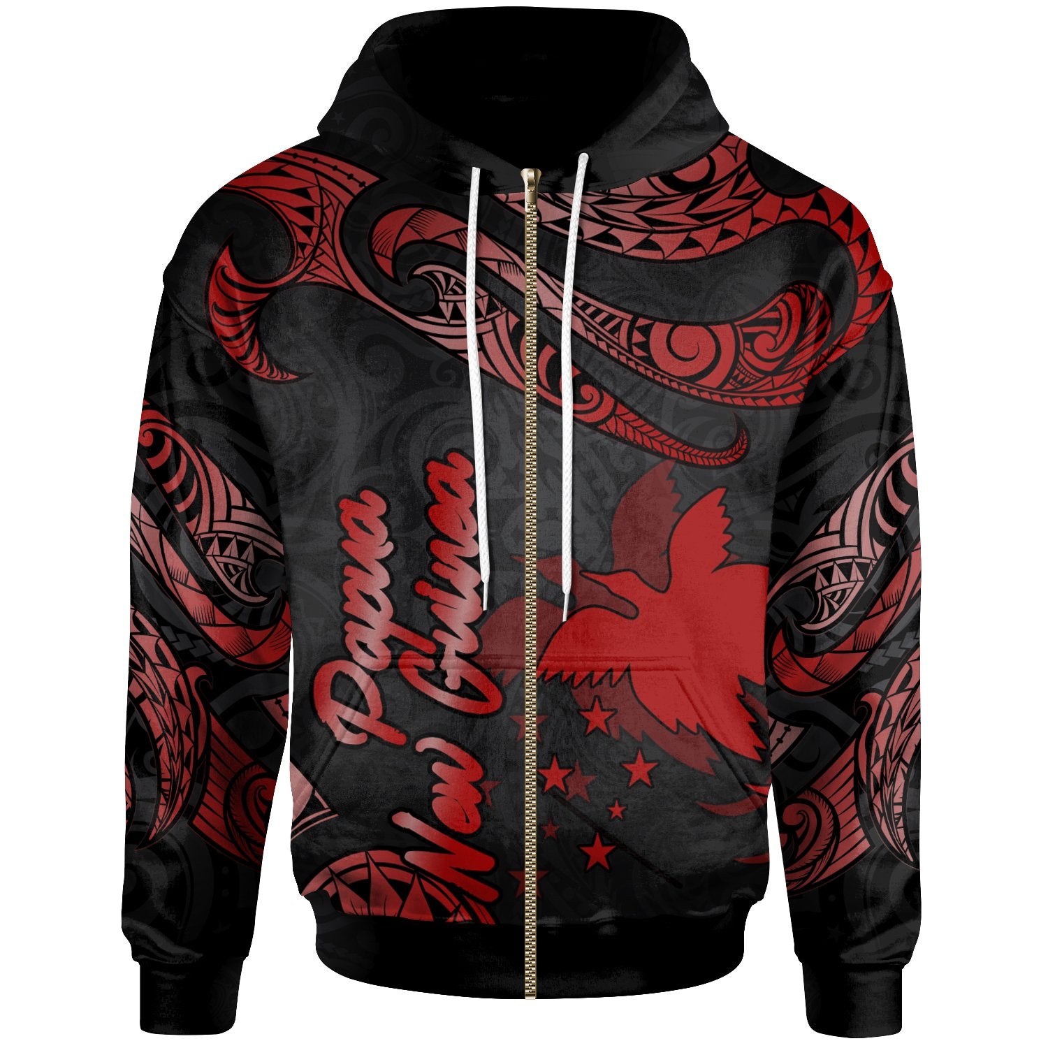 Papua New Guinea Polynesian Zip Hoodie Polynesian Tattoo Red Version Unisex Red - Polynesian Pride