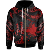 Papua New Guinea Polynesian Zip Hoodie Polynesian Tattoo Red Version Unisex Red - Polynesian Pride