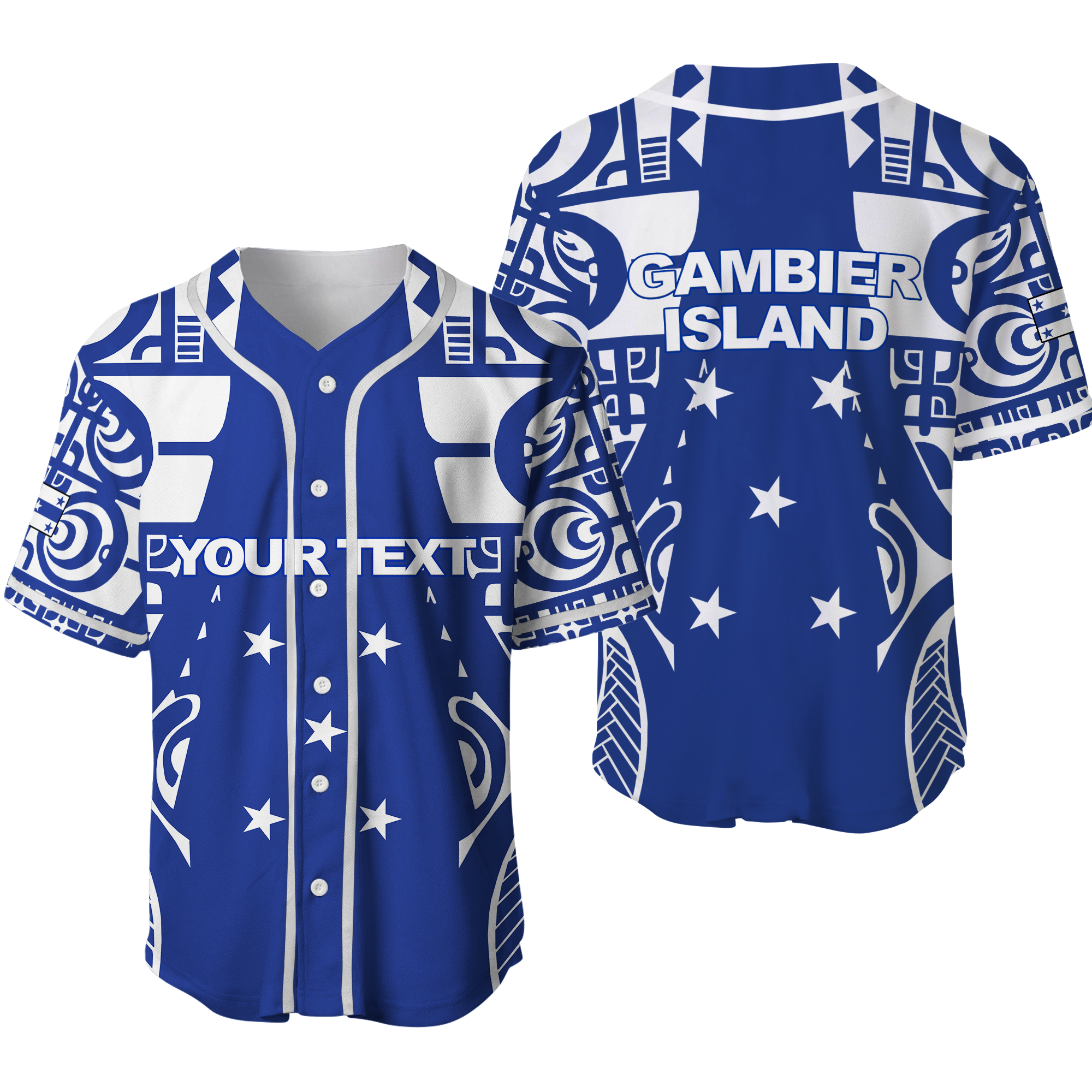 (Custom Personalised) Gambier Islands Tribal Baseball Jersey - LT12 Blue - Polynesian Pride