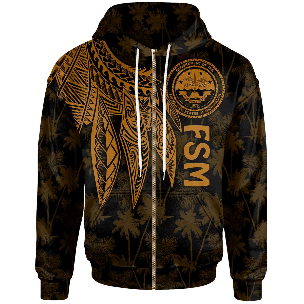 Federated States of Micronesia Zip up Hoodie Polynesian Wings (Golden) Unisex Golden - Polynesian Pride