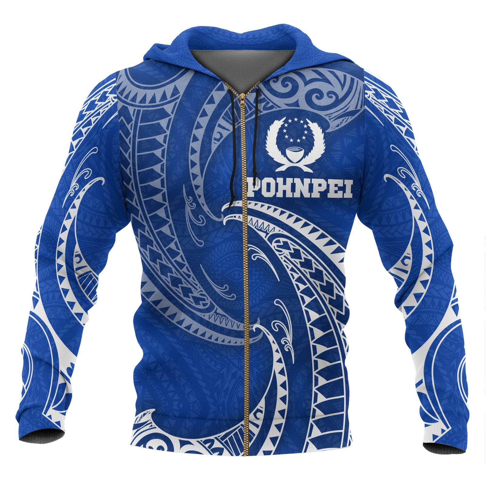 Pohnpei Micronesia All Over Zip up Hoodie Blue Tribal Wave Unisex Blue - Polynesian Pride