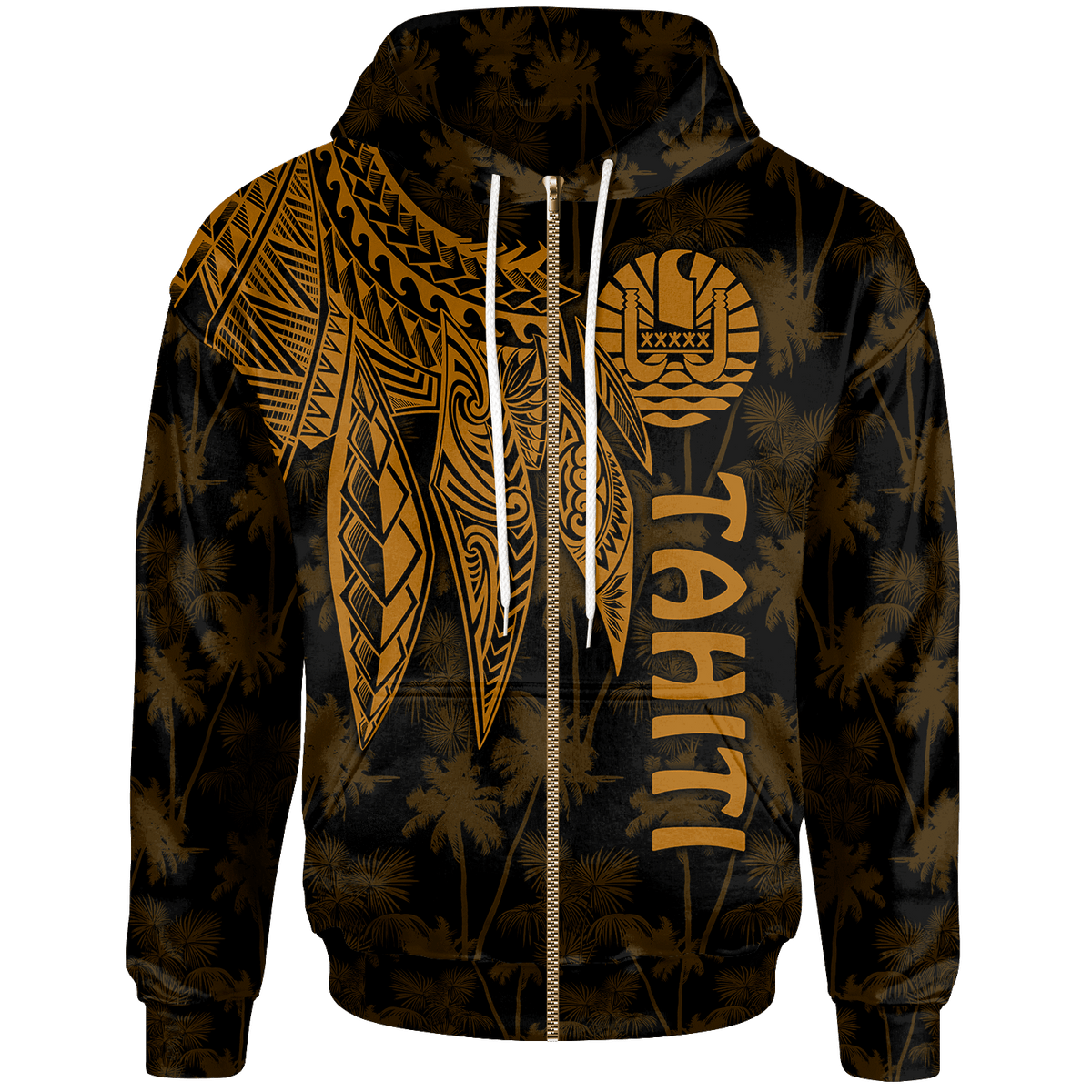 Tahiti Zip up Hoodie Polynesian Wings (Golden) Unisex Golden - Polynesian Pride