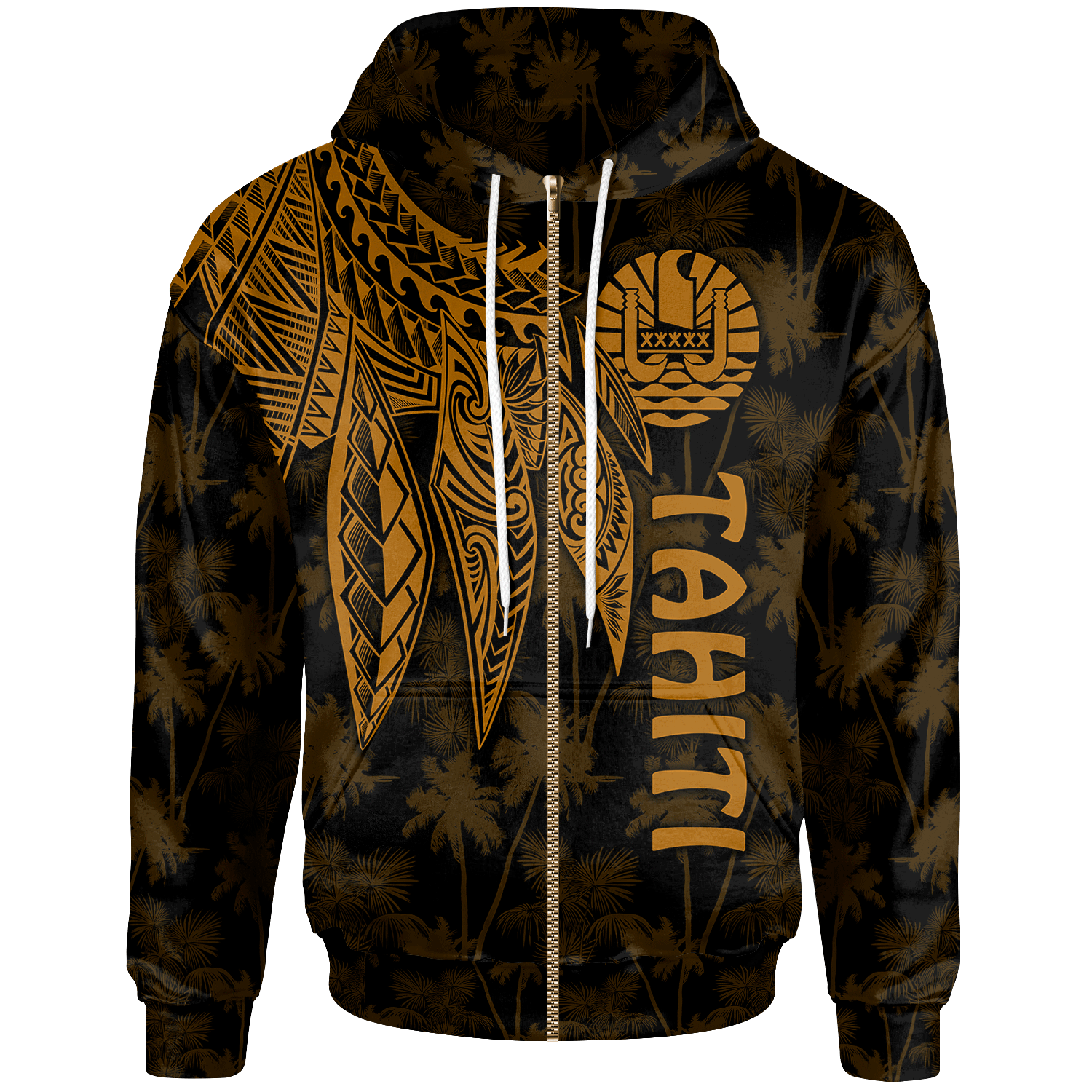 Tahiti Zip up Hoodie Polynesian Wings (Golden) Unisex Golden - Polynesian Pride