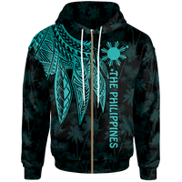 The Philippines Zip up Hoodie Polynesian Wings (TurQuoiSe) Unisex Turquoise - Polynesian Pride