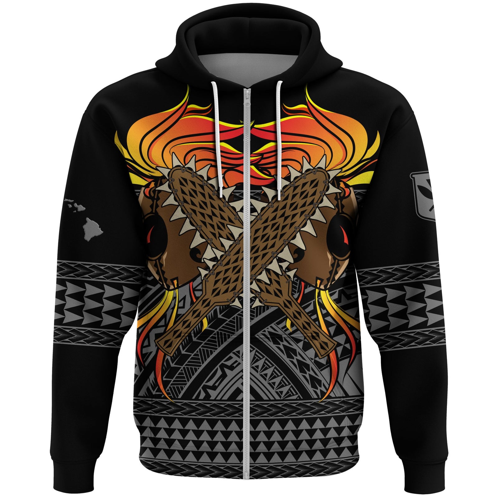 hawaiiIkaika Warrior N8tive 808 Zip Hoodie Unisex Black - Polynesian Pride