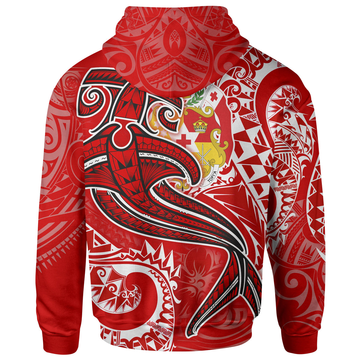 Tonga Zip up Hoodie Red Shark Polynesian Tattoo - Polynesian Pride