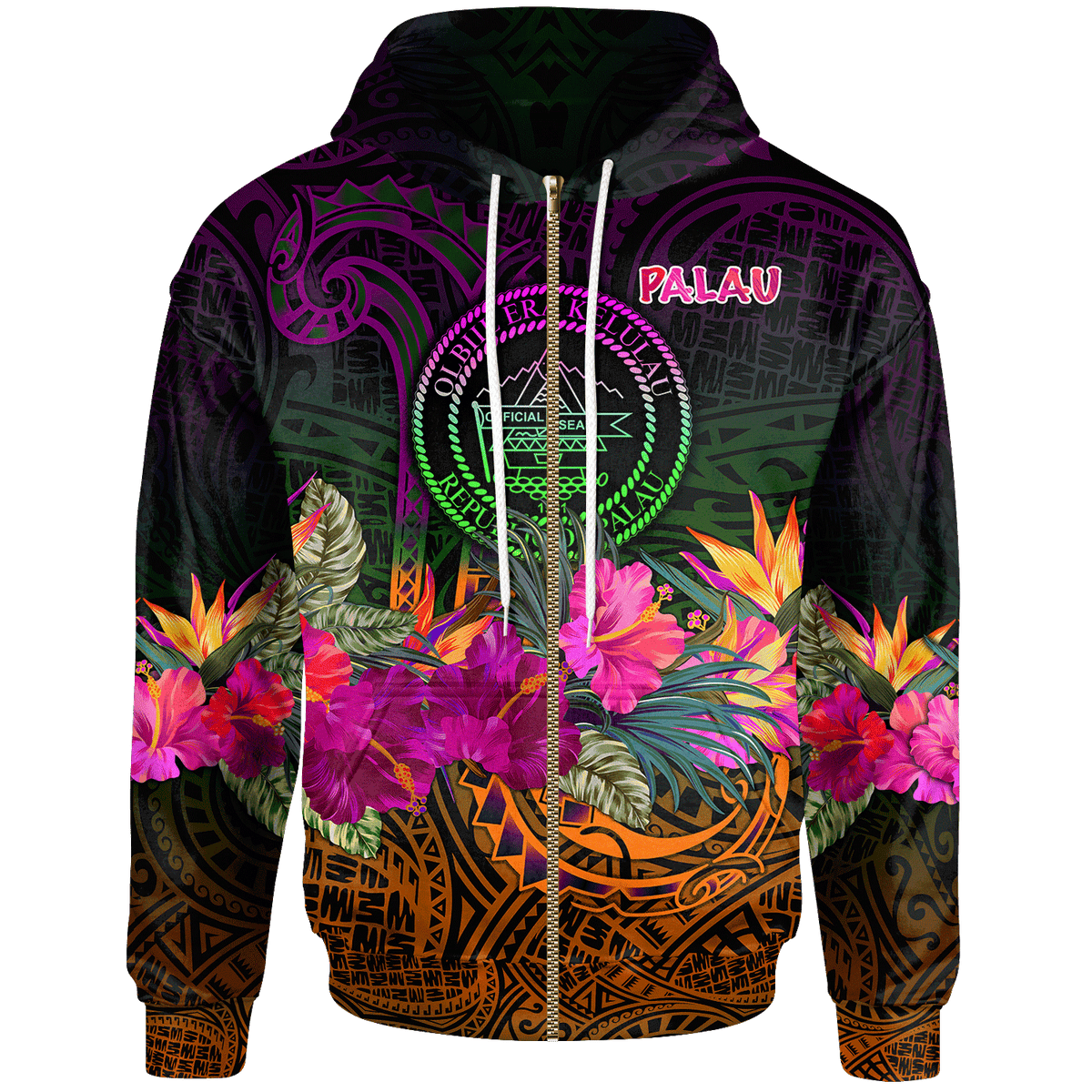 Palau Zip up Hoodie Summer Hibiscus Unisex Reggae - Polynesian Pride