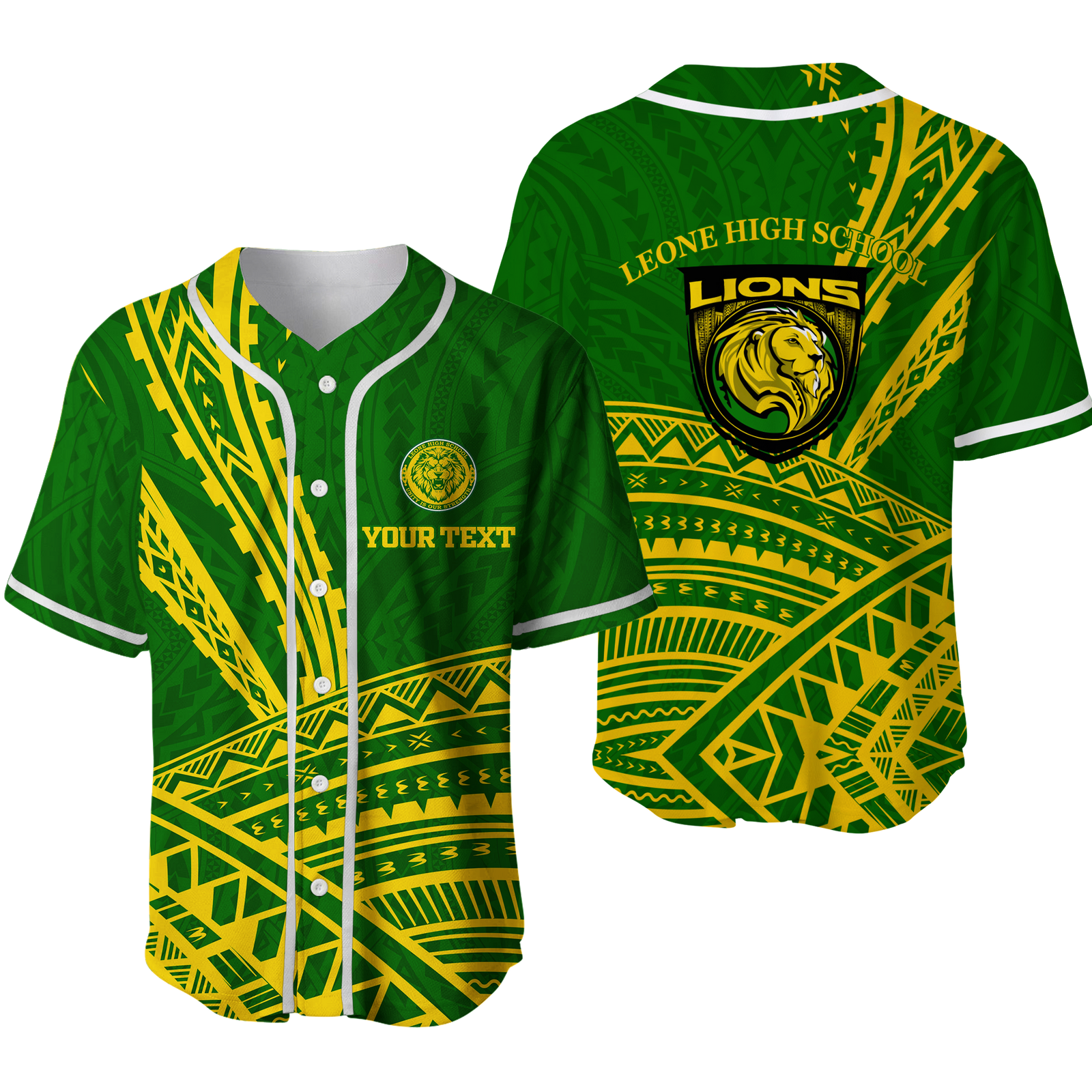 (Custom Personalised) Leone High School Pride Baseball Jersey - LT12 Green - Polynesian Pride