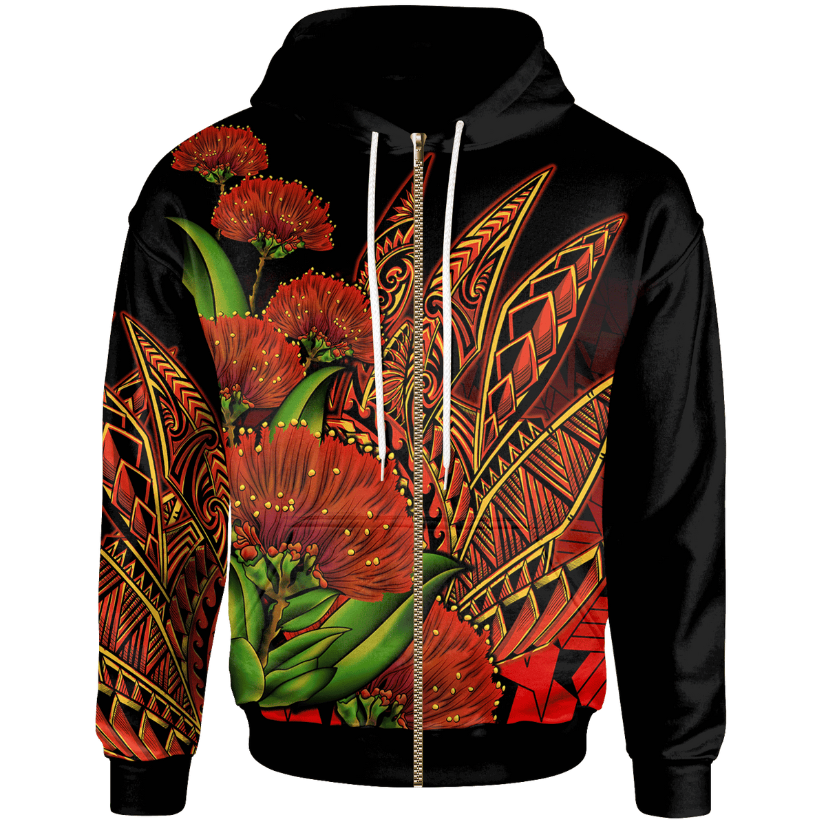 Polynesian Hawaii Zip up Hoodie Ohia Lehua Unisex Red - Polynesian Pride