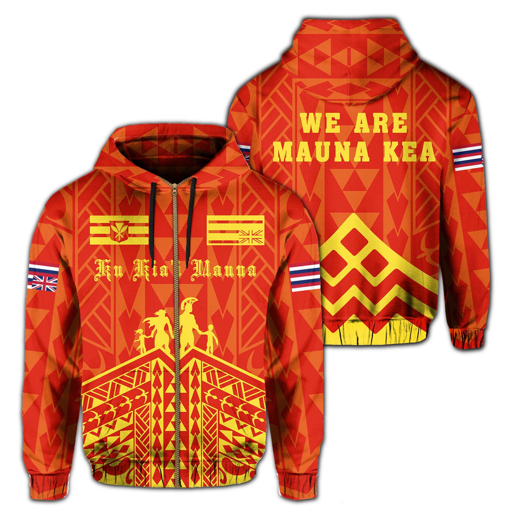 Polynesian Mauna Kea Ku Kiai Mauna Flag of Hawaii Zip Hoodie Unisex Red - Polynesian Pride