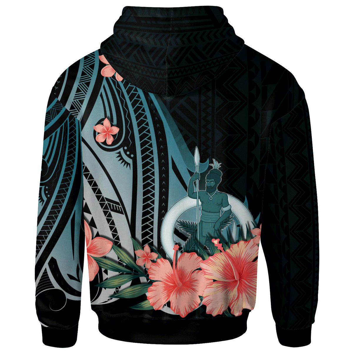 Vanuatu Hoodie Turquoise Polynesian Hibiscus Pattern Style - Polynesian Pride