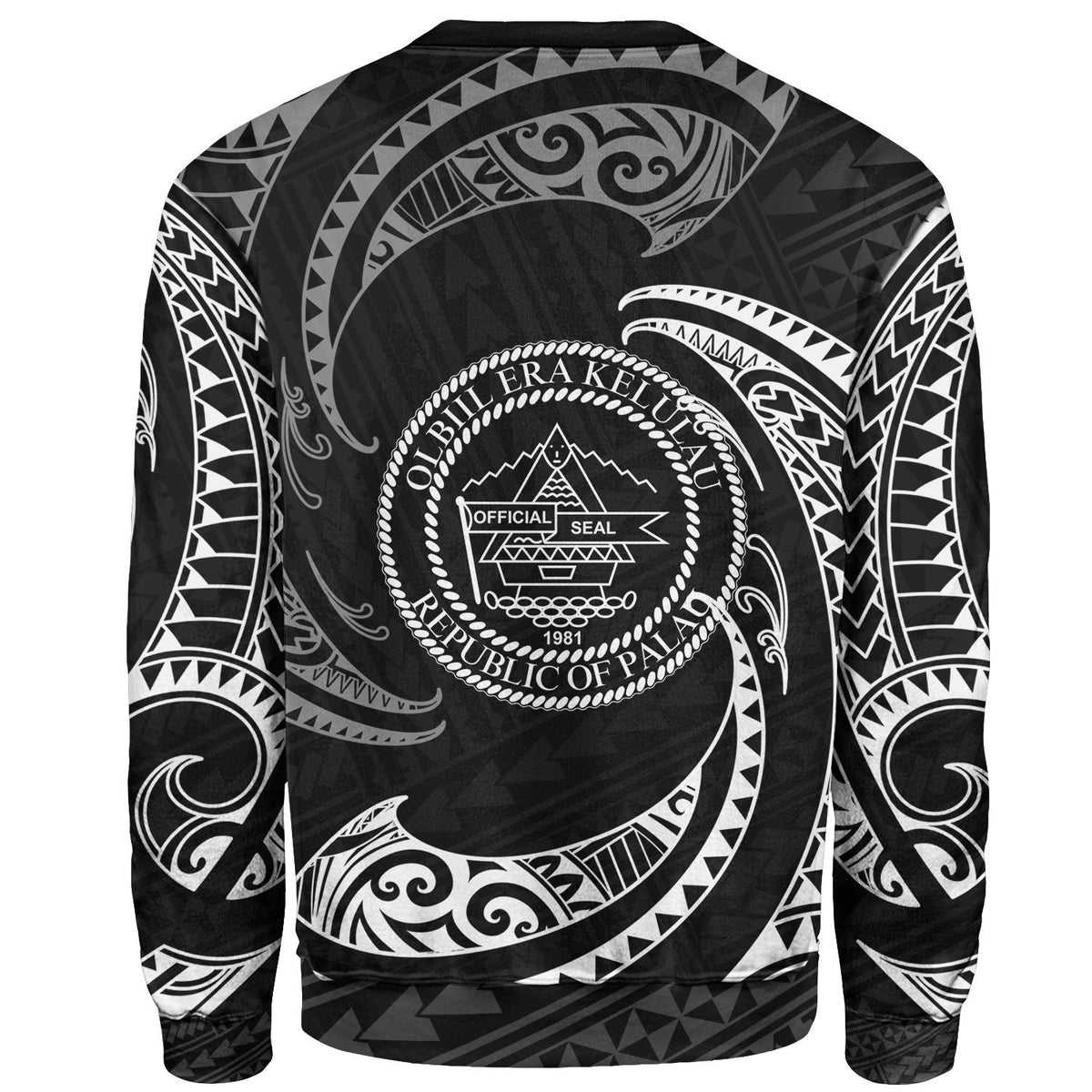 Palau Polynesian Custom Personalised Sweater - White Tribal Wave - Polynesian Pride