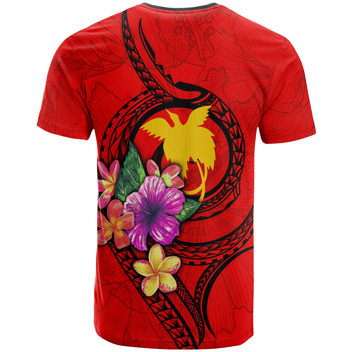 Papua New Guinea Polynesian T shirt Floral With Seal Red - Polynesian Pride