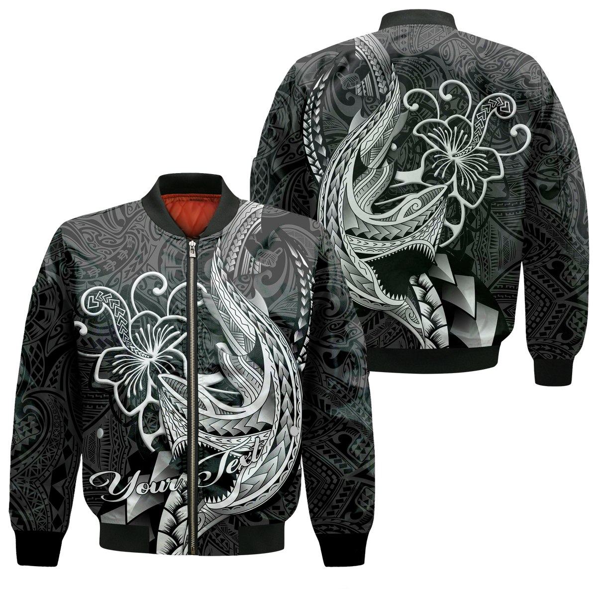 (Custom Personalised) Polynesian Shark Tattoo Hawaii Tribal Bomber Jacket - LT12 Bomber Jacket Black - Polynesian Pride