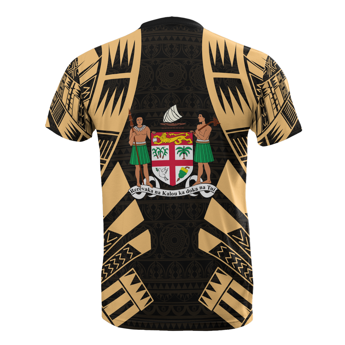 Fiji T Shirt Fijian Coat of Arms Polynesian Tattoo Gold Style - Polynesian Pride