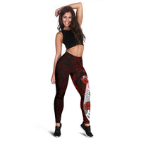 Papua New Guinea Polynesian Custom Personalised Legging - Coat Of Arm With Hibiscus - Polynesian Pride