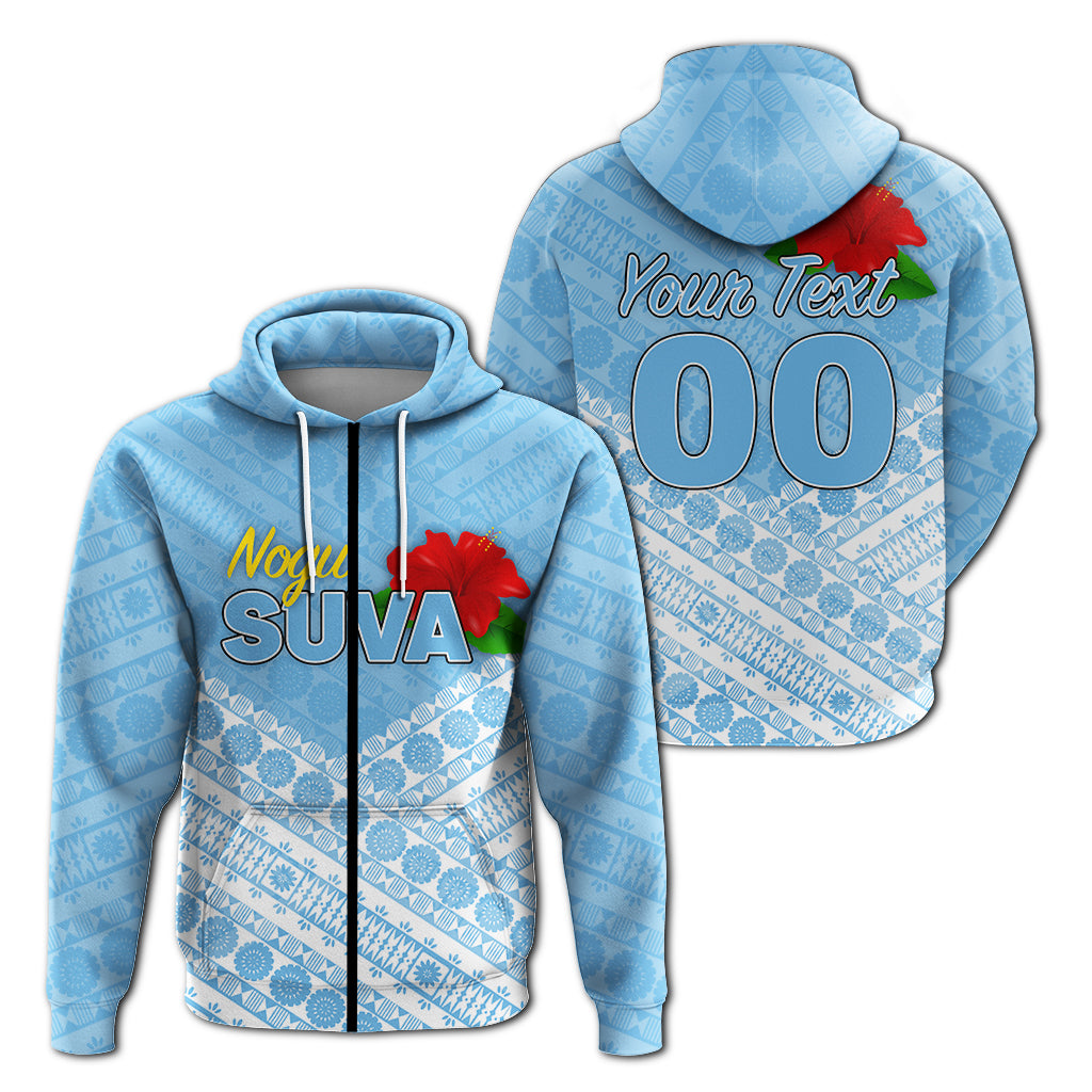 Custom Fiji Suva Rugby Zip up Hoodie Tapa Pattern LT12 Unisex Blue - Polynesian Pride