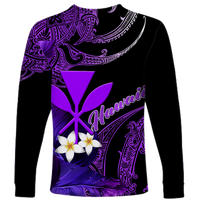 (Custom Personalised) Hawaii Turtle With Plumeria Leaf Purple Long Sleeve Shirt - LT12 - Polynesian Pride