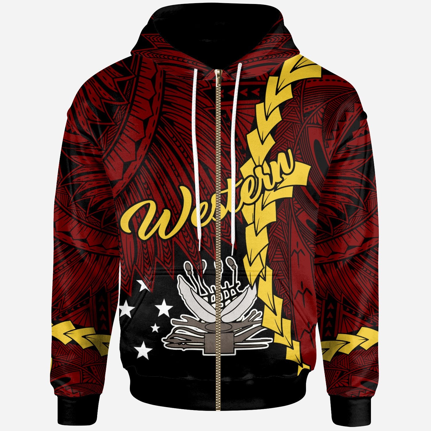 Papua New Guinea Western Province Polynesian Zip Hoodie Tribal Wave Tattoo Unisex Red - Polynesian Pride