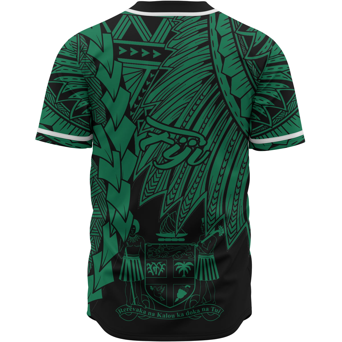 Fiji Polynesian Baseball Shirt - Tribal Wave Tattoo Green - Polynesian Pride