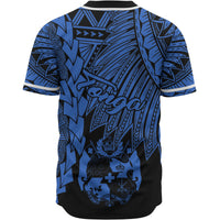 Tonga Polynesian Custom Personalised Baseball Shirt - Tribal Wave Tattoo Blue - Polynesian Pride