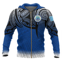 Federated States of Micronesia Zip up Hoodie Tattoo Pattern Unisex Blue - Polynesian Pride