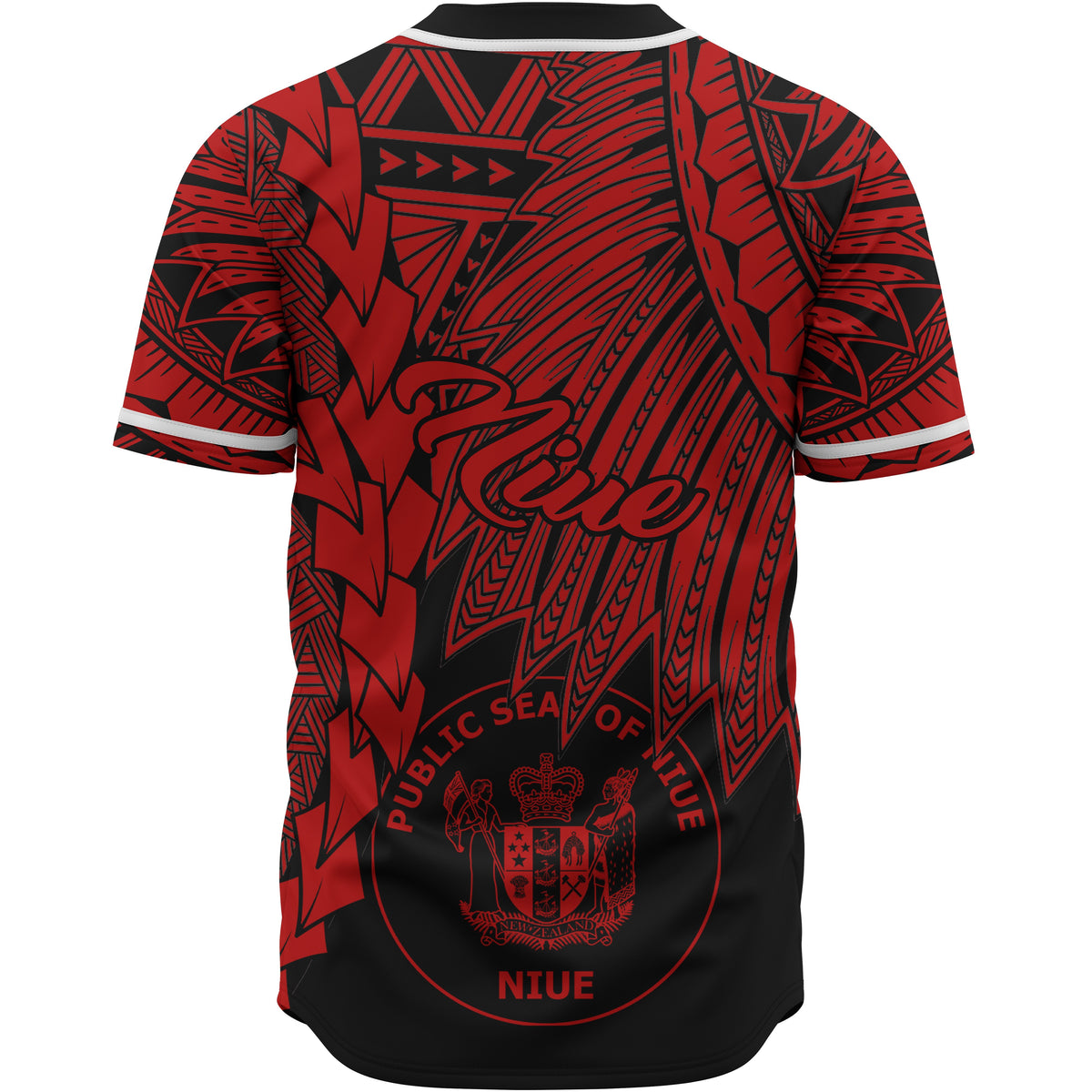 Niue Polynesian Custom Personalised Baseball Shirt - Tribal Wave Tattoo Red - Polynesian Pride