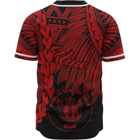 Niue Polynesian Custom Personalised Baseball Shirt - Tribal Wave Tattoo Red - Polynesian Pride