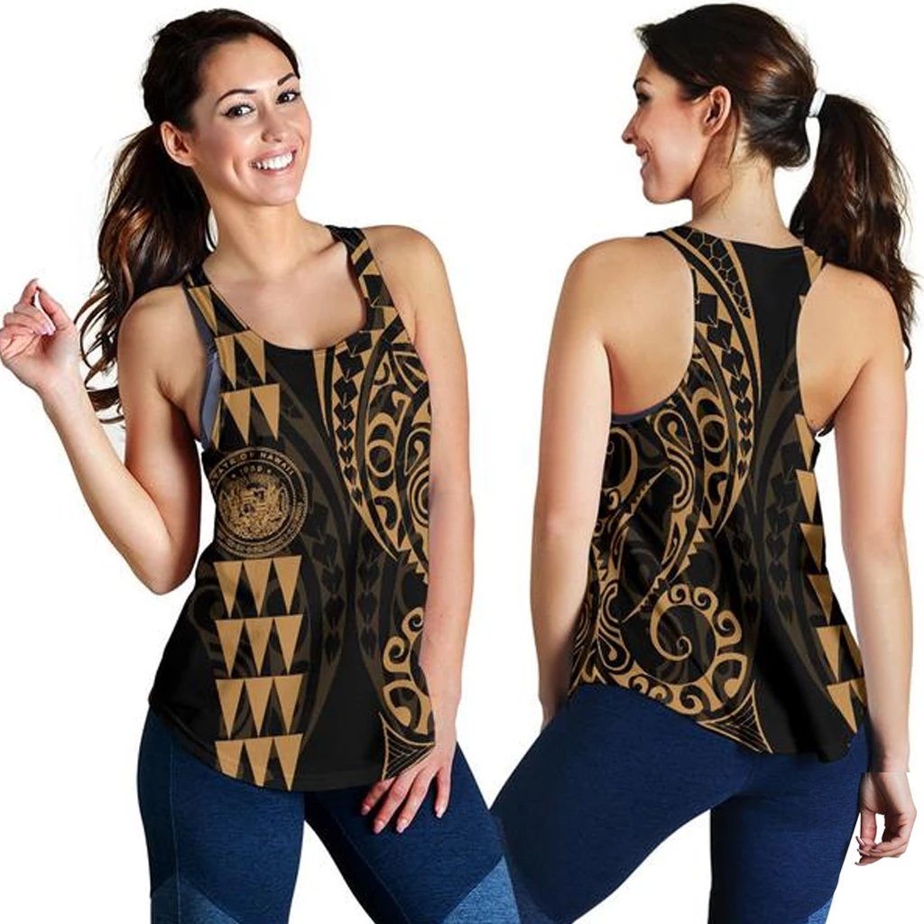 Hawaii Coat of Arm Women's Racerback Tank Gold Gold - Polynesian Pride