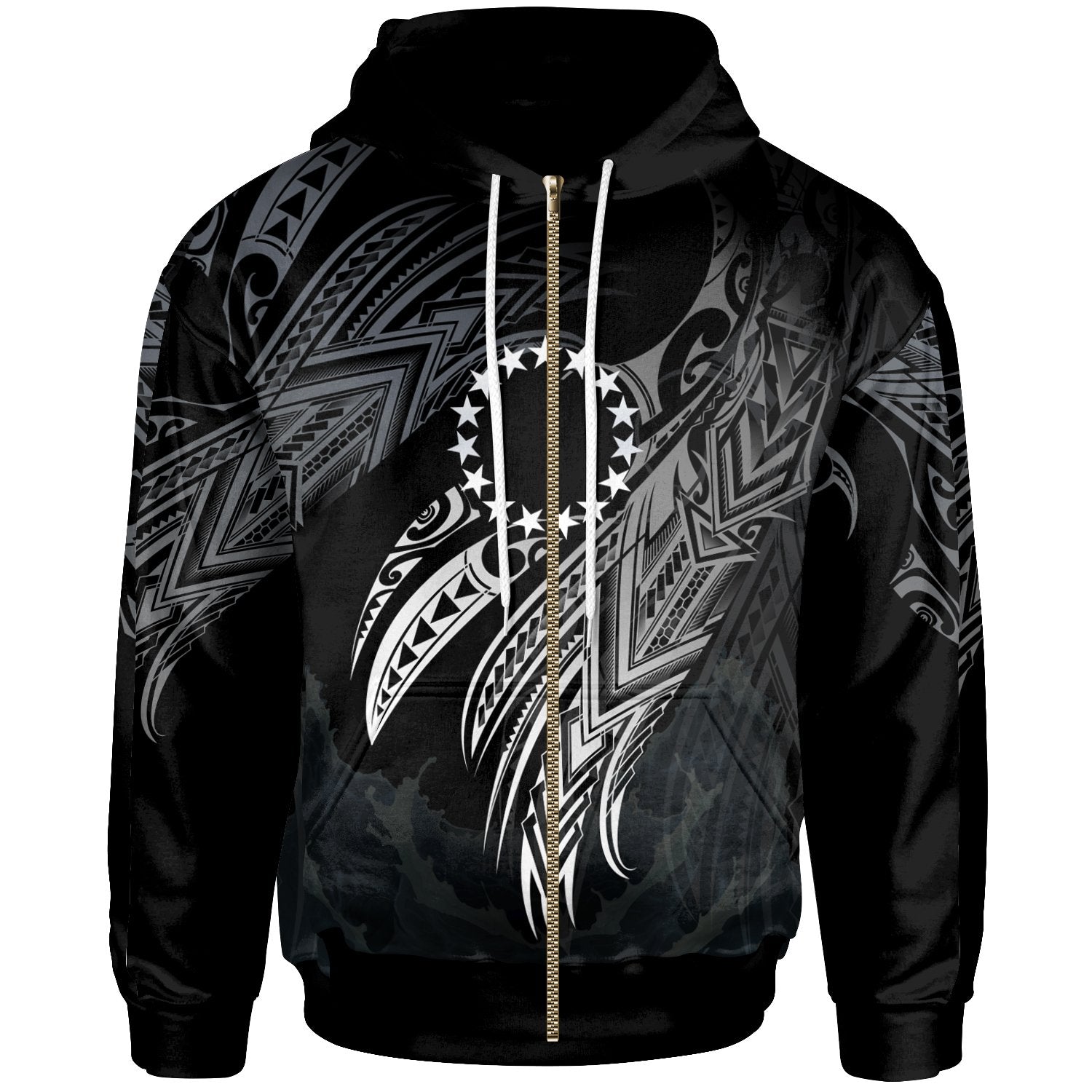 Cook Islands Polynesian Zip Hoodie Legend White Version Unisex Black - Polynesian Pride