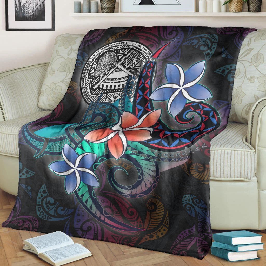 American Samoa Premium Blanket - Plumeria Flowers Style White - Polynesian Pride