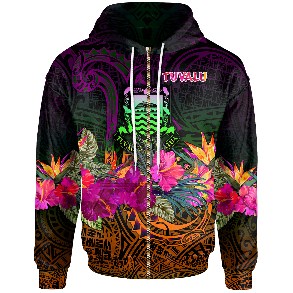Tuvalu Zip up Hoodie Summer Hibiscus Unisex Reggae - Polynesian Pride