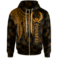 Pohnpei Zip up Hoodie Polynesian Wings (Golden) Unisex Golden - Polynesian Pride