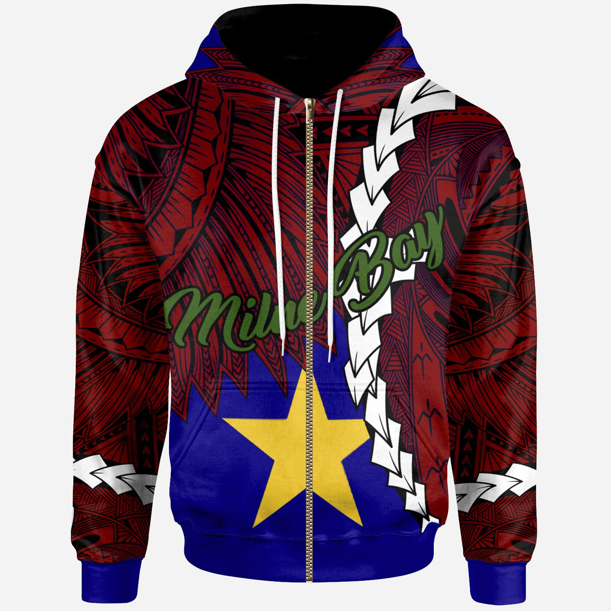 Papua New Guinea Milne Bay Province Polynesian Zip Hoodie Tribal Wave Tattoo Unisex Blue - Polynesian Pride