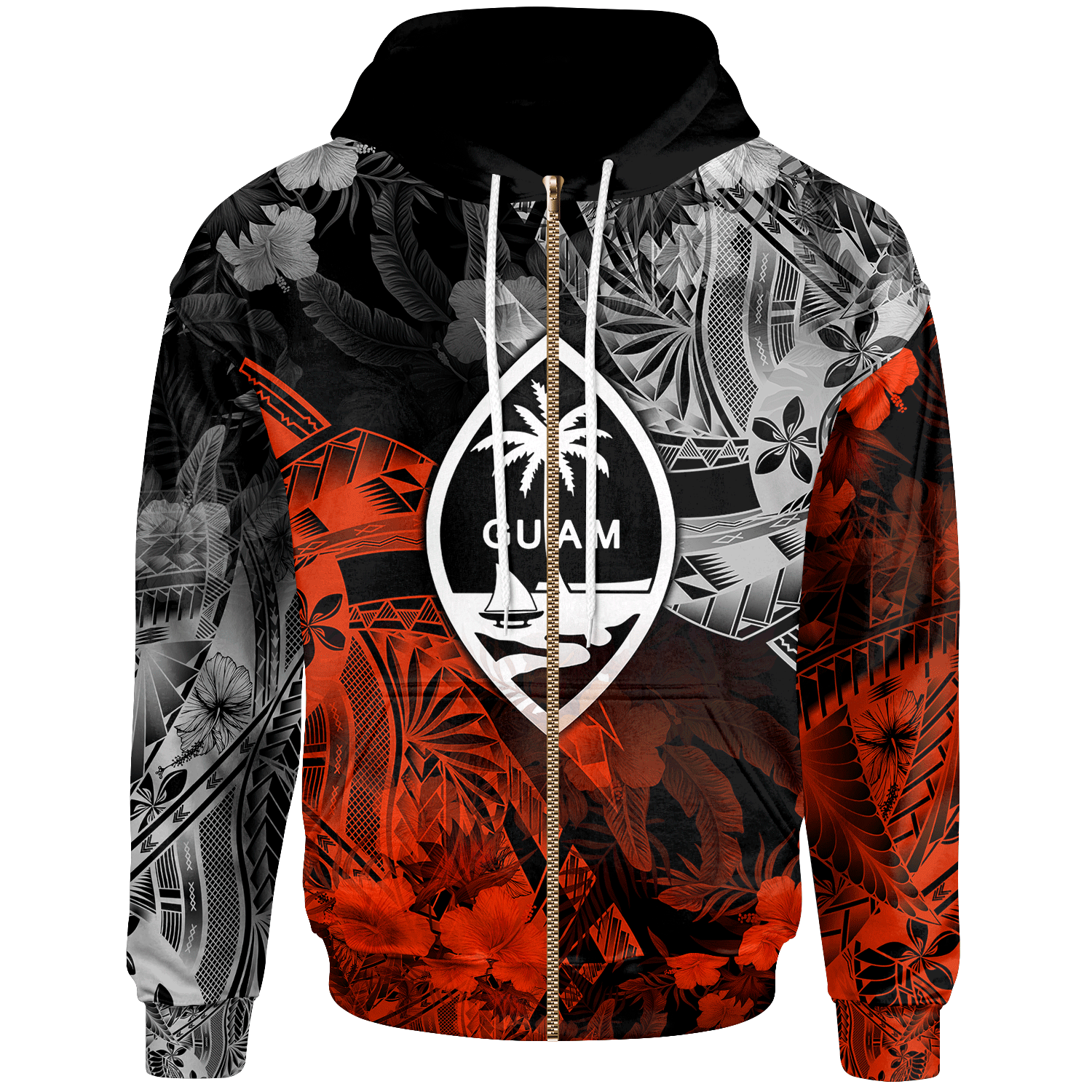 Guam Polynesian Zip up Hoodie Vintage Polynesian Unisex Red - Polynesian Pride